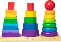 Melissa & Doug Geometric Stacker Wooden Toddler Toy - 25 Colorful Shapes for Sorting, Stacking & Skill Building Ages 2+