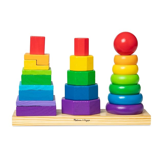 Melissa & Doug - Juguete de Apilar Figuras Geométricas, Juego Educativo de Apilamiento con 25 Piezas…