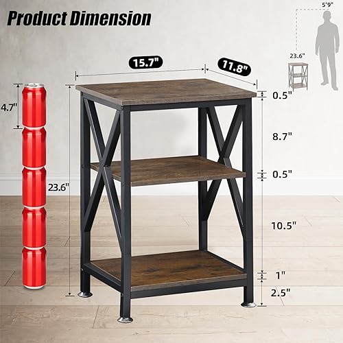 Miniatura 3 de Juego de 2 mesas auxiliares para sala de estar, mesa auxiliar con estante de almacenamiento, 16 pulgadas de ancho x 12 pulgadas de profundidad x 24