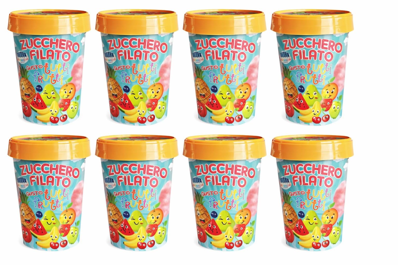 Zucchero Filato Arcobaleno Tutti Frutti Barattolo 40 g Confezione da 12 Pezzi Dolce Colorato per Feste Compleanni Eventi Bambini Buffet e Party