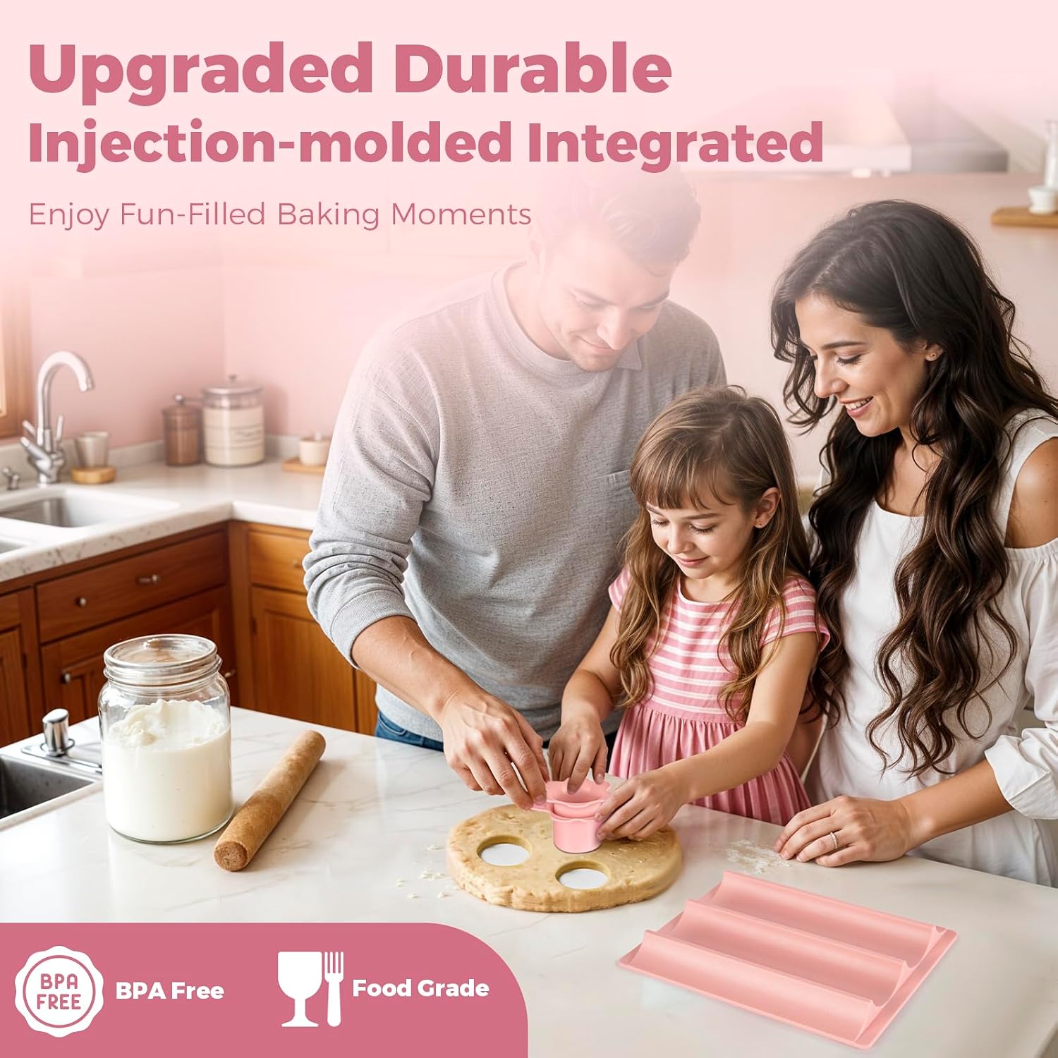 Cake Pop Round Flat Shape Cutter Mold and Pusher Kit with 100 Sticks, Disc Circle Mold Non-3D Printed, ABS Plastic Baking Maker Set with High-Capacity Tray- for Party Homemade Desserts, Pink