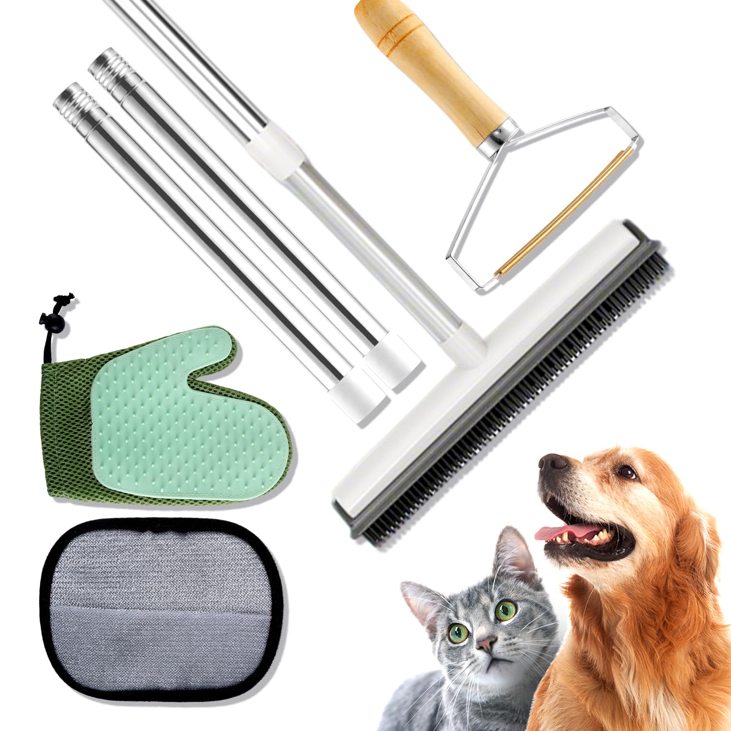 Carpet Rake for Pet Hair Removal 4 in 1 Reusable Pet Hair Removal Tool Kit 50 Adjustable Long
