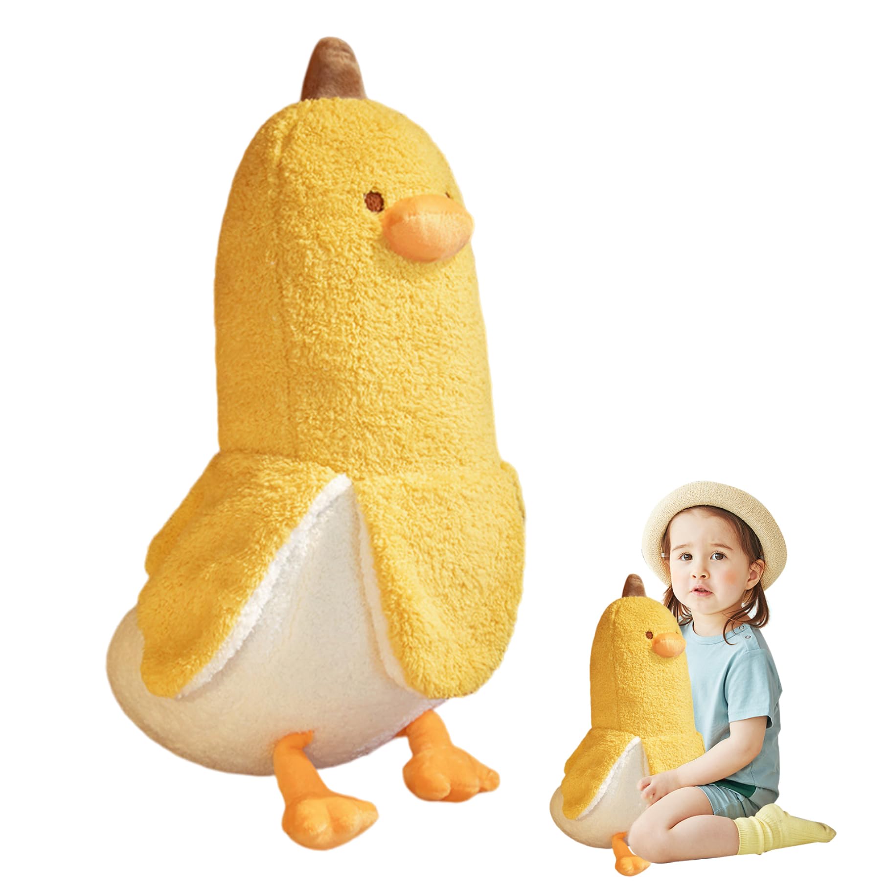 Anatra Banana Simpatico peluche a forma di anatra Peluche morbido da 19, 69 pollici Cuscino avvolgente carino per ragazza ragazzo, giallo