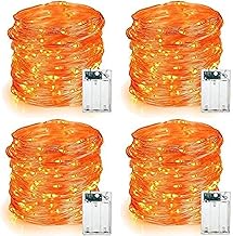 Autumn Decoration String Lights, 4 Packs 6M 60 LED Thanksgiving Orange Garland Lights Battery Halloween Micro Led Lights for Indoor Christmas Home Room Party Wedding Bottle DIY