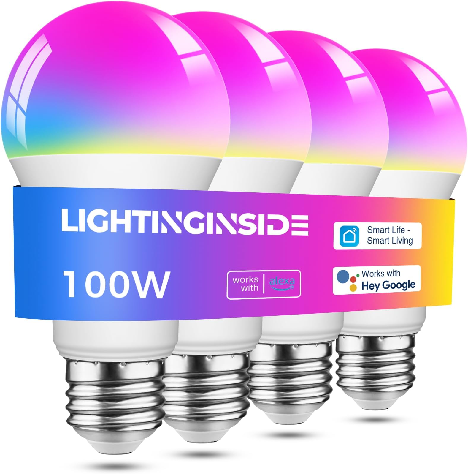 Smart Light Bulbs 100W Equiv., 1350LM 11W Smart Bulb Works with Alexa/Google Home/SmartLife, A19 E26 RGBCW Color Changing, No Hub Required, 2.4G WiFi Bluetooth Bulb, ETL Listed, 4PCS