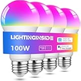 Lightinginside Smart Light Bulbs 100W Equiv., 1350LM 11W Smart Bulb Works with Alexa/Google Home/Smart Life, A19 E26 RGBCW Color Changing, No Hub Required, 2.4G WiFi Bluetooth Bulb, ETL Listed, 4PCS