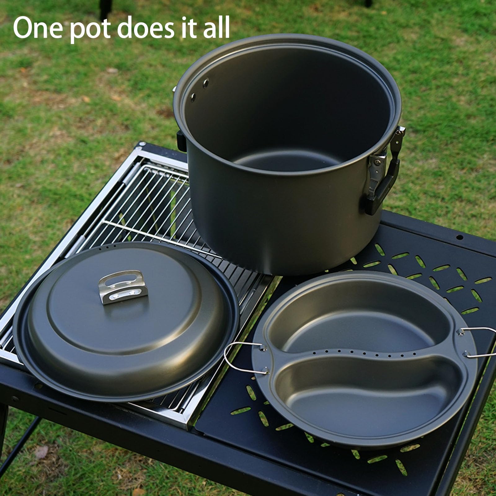 Camping Kochtöpfe, Hartaluminium, Camping Kochgeschirr, Multifunktions Camp Kochgeschirr, leicht, für Camping, Picknicks, Suppe, Outdoor, Suppe, Grillen