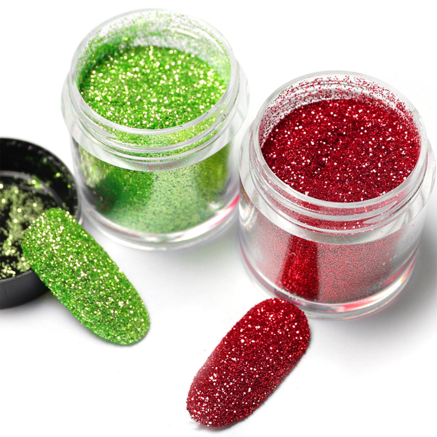 2Pcs Loose Bulk Green Red Nail Glitter Dust Holographic Reflective Sugar Dip Powder Shimmer Ultra Fine Glitters Christmas Nails Art Supplies Sparkles Diamond Fairy Pigment Acrylic Powder Decorations