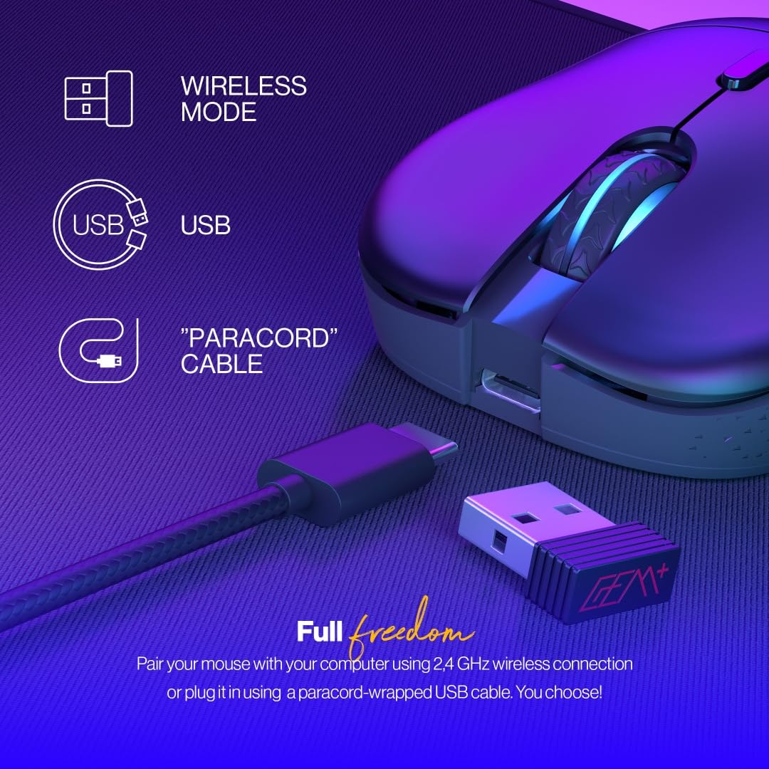 ENDORFY Gem Plus Wireless, Mouse da Gaming Wireless Ultraleggero, sensore Top di Gamma PixArt PAW3395, 26 000 DPI, Resistenti Switch Kailh GM 8.0, EY6A013