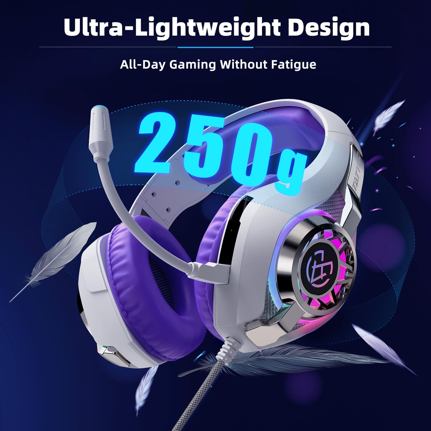 Tatybo XW1 Gaming Headset showcasing its ultra-lightweight design of 250 grams.