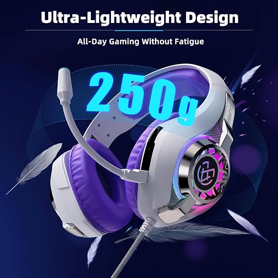 Tatybo Gaming Headset for PC Ps4 Ps5 Switch Xbox Mobile with Noise Cancelling Mic, Wired Gaming Headset with 3D Surround Sound Stereo, RGB Light
