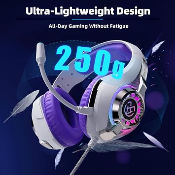 Tatybo Gaming Headset for PC Ps4 Ps5 Switch Xbox Mobile with Noise Cancelling Mic, Wired Gaming Headset with 3D Surround Sound Stereo, RGB Light