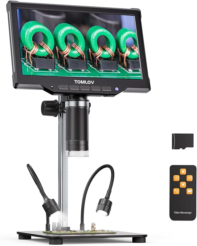 TOMLOV DM10 Digital Coin Microscope with Light, 10.1" Soldering Magnifier | Camera & Video, USB PC Display, 12.6" Bracket & Large Metal Base, Magnifying Glass for Error Coins, Coin Collector Supply