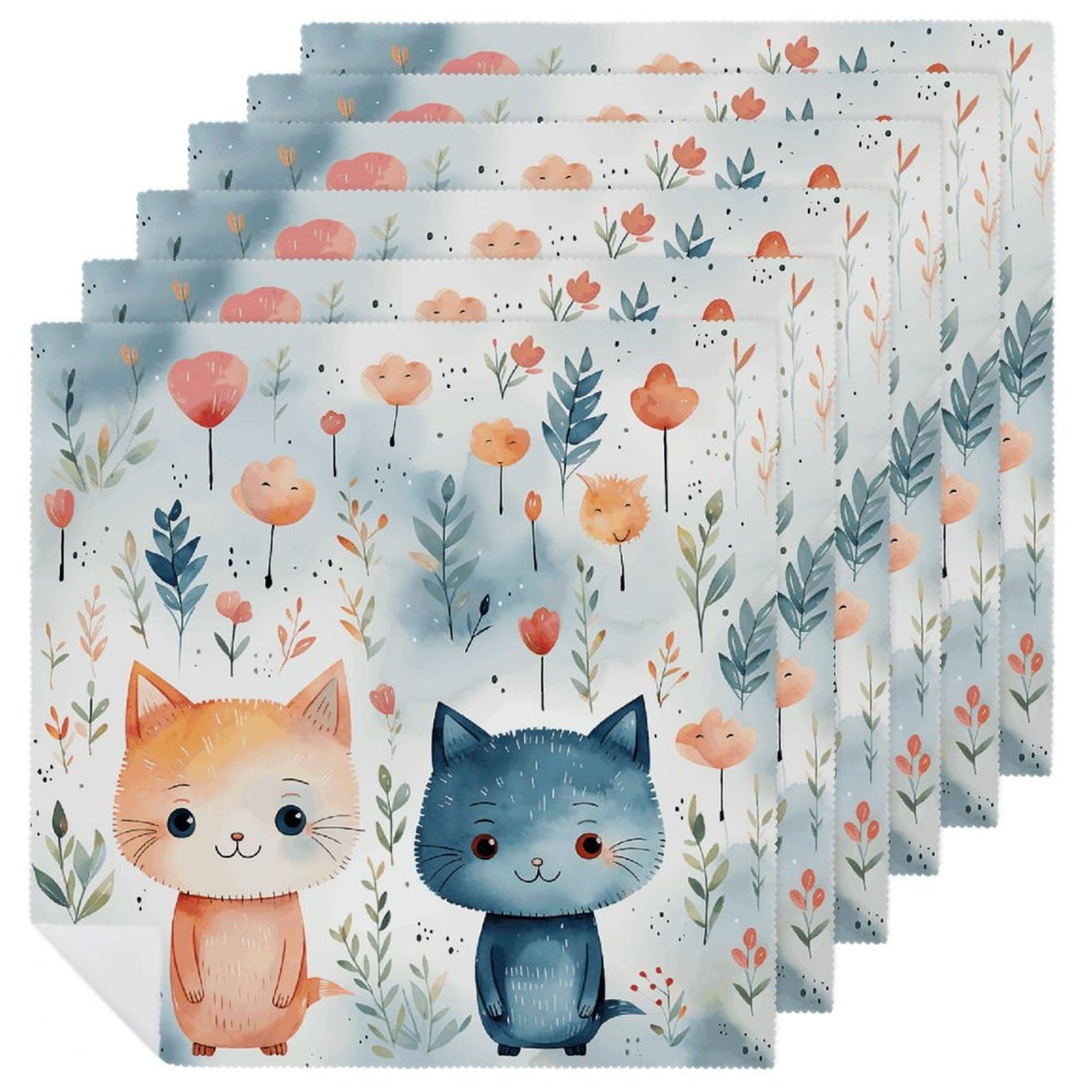 Serviettes de table chat lavables : lot de 6 pour en finir avec le jetable