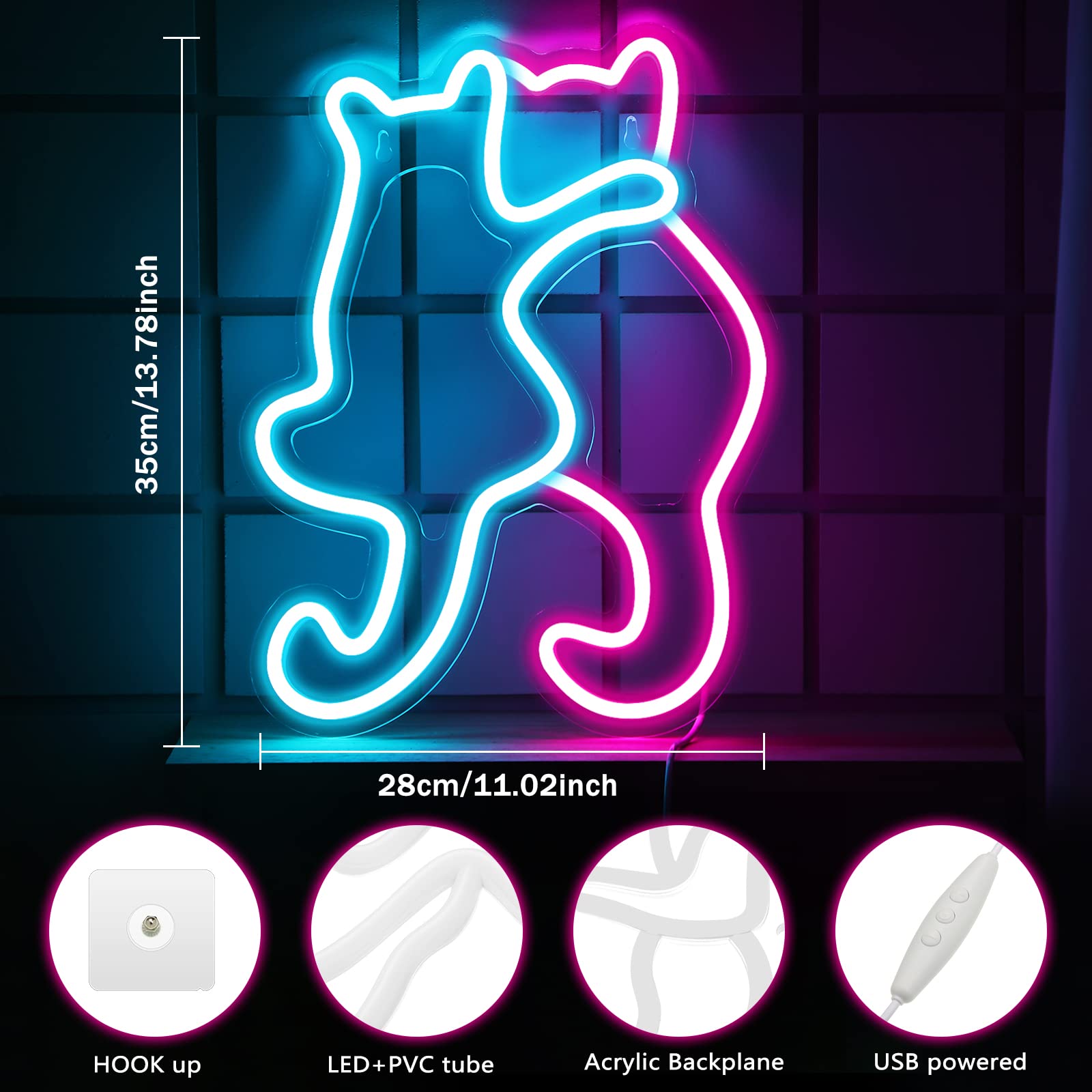 LMSIGNLY Kat met mes neon bord voor wanddecoratie grappige kat neon licht kat neon licht led kat voor leuke kat thuis muur decor kinderkamer