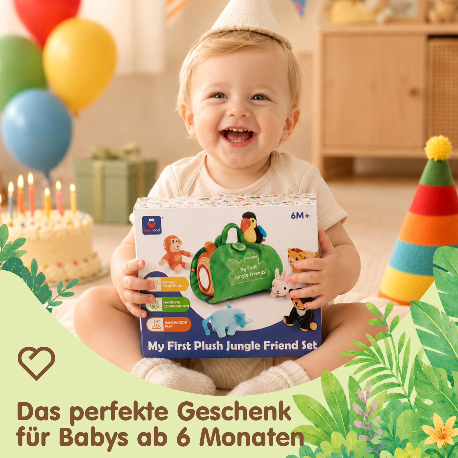 hahaland Montessori Spielzeug Baby 6-12 M, 6 Dschungeltiere mit Tierstimmen | Mit englischen Tierwörtern, Baumhaus & Spielmatte, Baby Spielzeug 6 Monate, fördert Sensorik & Feinmotorik, Baby Geschenk