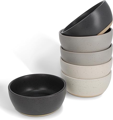 Potted Pans Tazones planos, juego de 6 platos de porcelana plana neutra, platos modernos de 6.3 pulgadas con borde de borde para uso diario en la