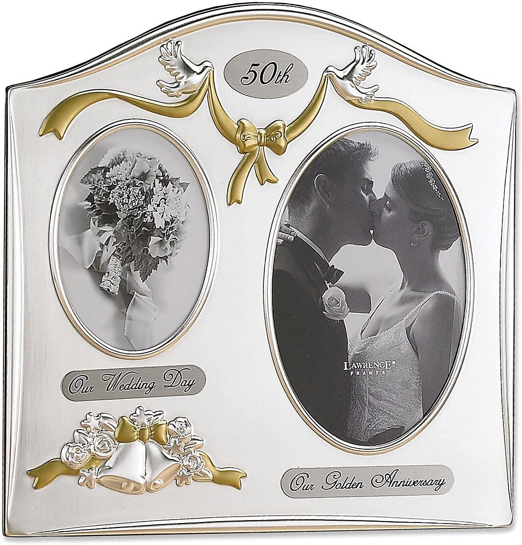 Lawrence Frames - Marco de fotos con 2 aperturas chapado en latón y plata satinada, diseño del 50 aniversario