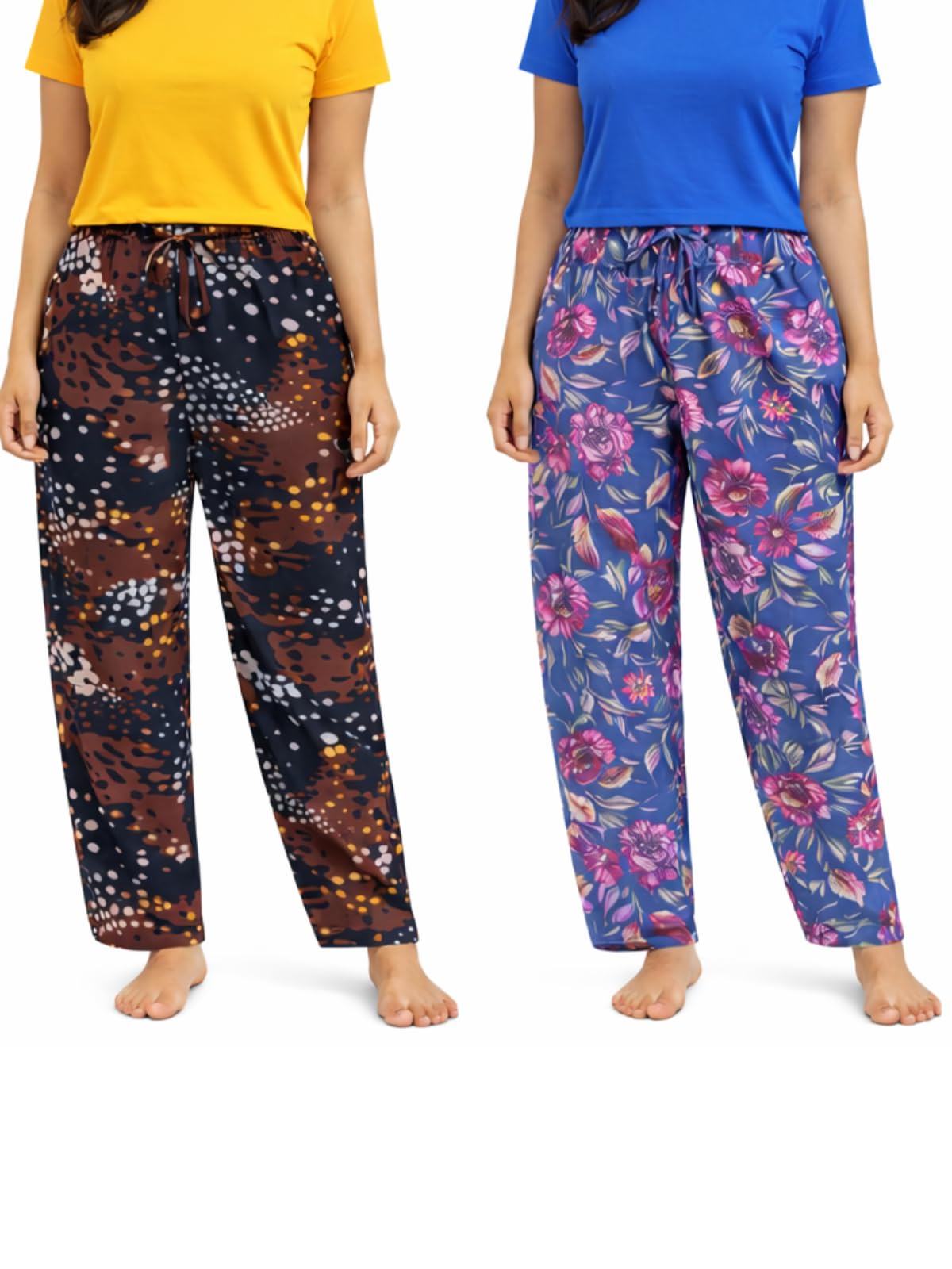Namahshri Women’s Printed Cotton Pajama Combo Pants Bottom | Multicolor Lounge Wear Pyjama | Soft Elastic Waist Sleepwear Night Pant with Pockets for Women and Girls (Pack of 2)-image-23