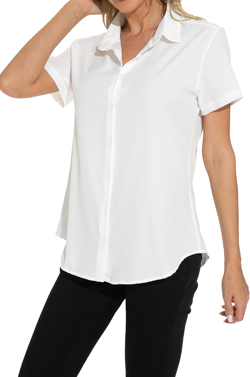 GUANYY Women's Short Sleeve Button Down Shirt Womens Shirts Dressy Casual Business Work Blouses V Neck Collared Tops - Image 6