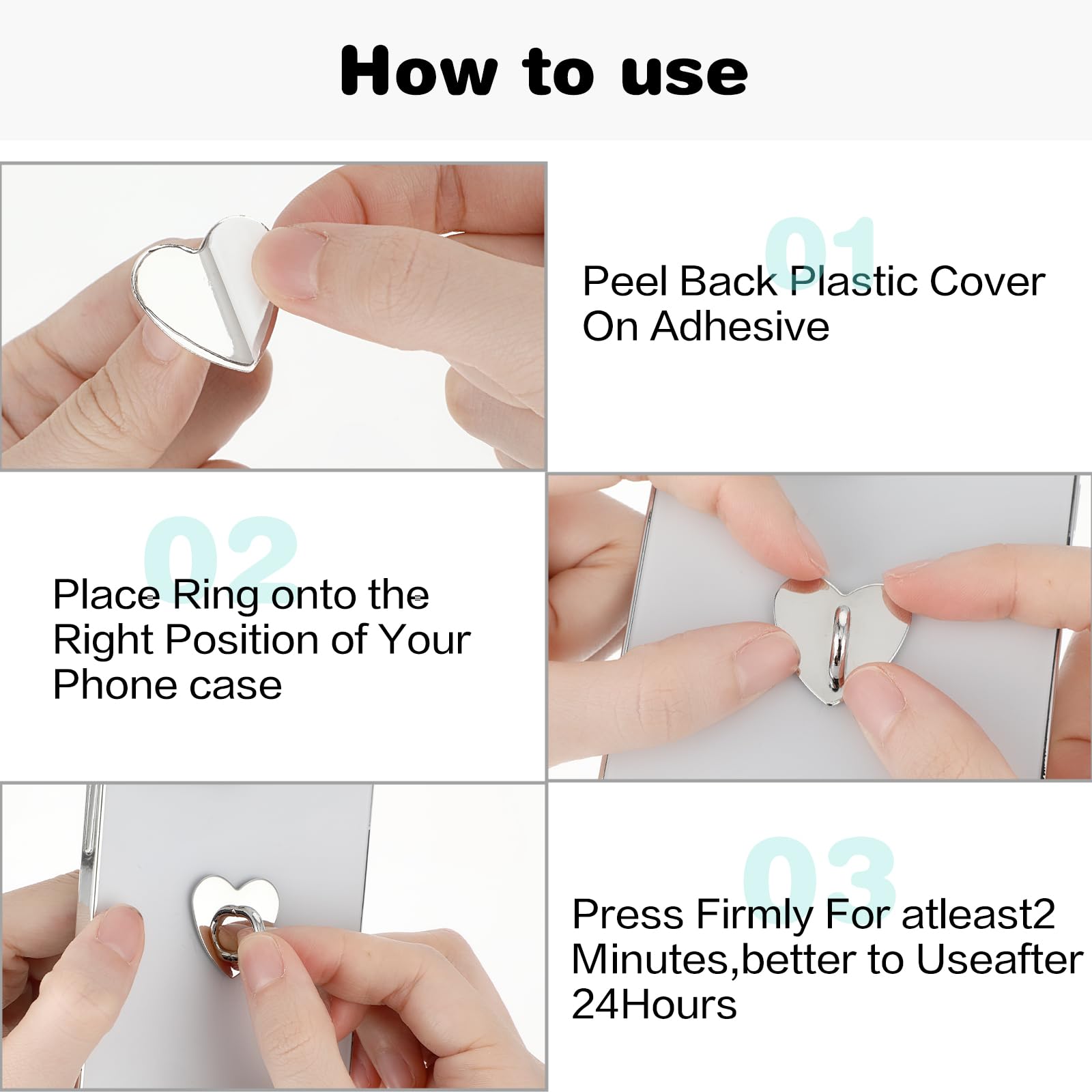 4 Anelli Adesivi A Forma Di Cuore Per Cellulare - Metallici, Multicolore - Foto 2