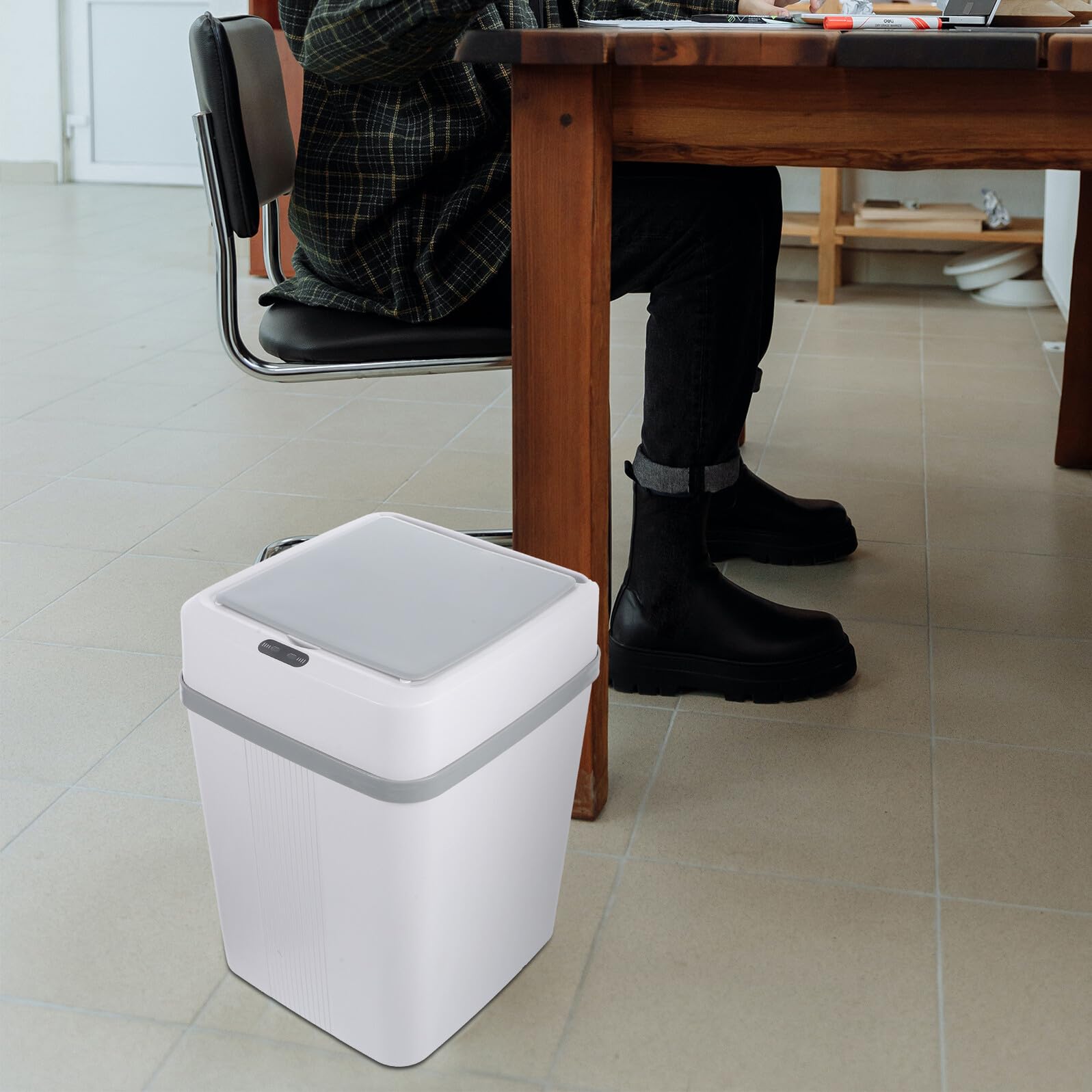 BESPORTBLE Papelera Inteligente con Sensor de Movimiento Cubo de Basura Automático de Plástico con Tapa Capacidad Diseño Moderno para Cocina Baño y Hogar