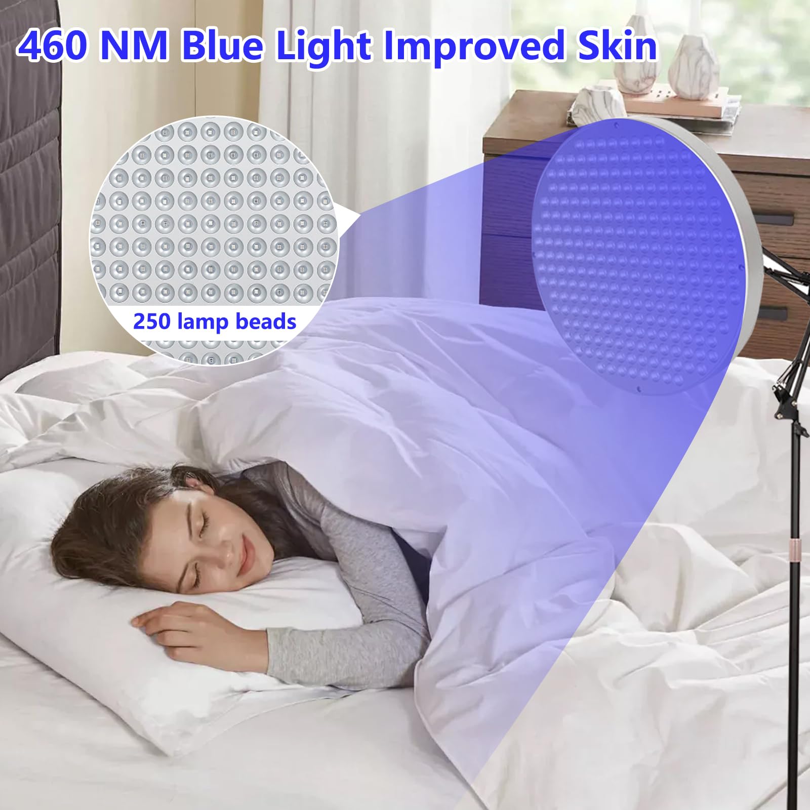 Solarium para el Hogar, 50 W 225 LEDs 460 NM Lámpara de Bronceado con Soporte Ajustable y Plegable, Bronceado Facial luz Diurna para el Hogar uso Doméstico
