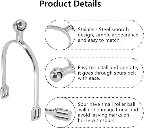 Miniatura 3 de Pilipane Espuelas de caballo, espuelas de bola de rodillo de acero inoxidable de 5.9 x 3.3 x 0.6 pulgadas, 2 piezas exquisitas espuelas de caballo