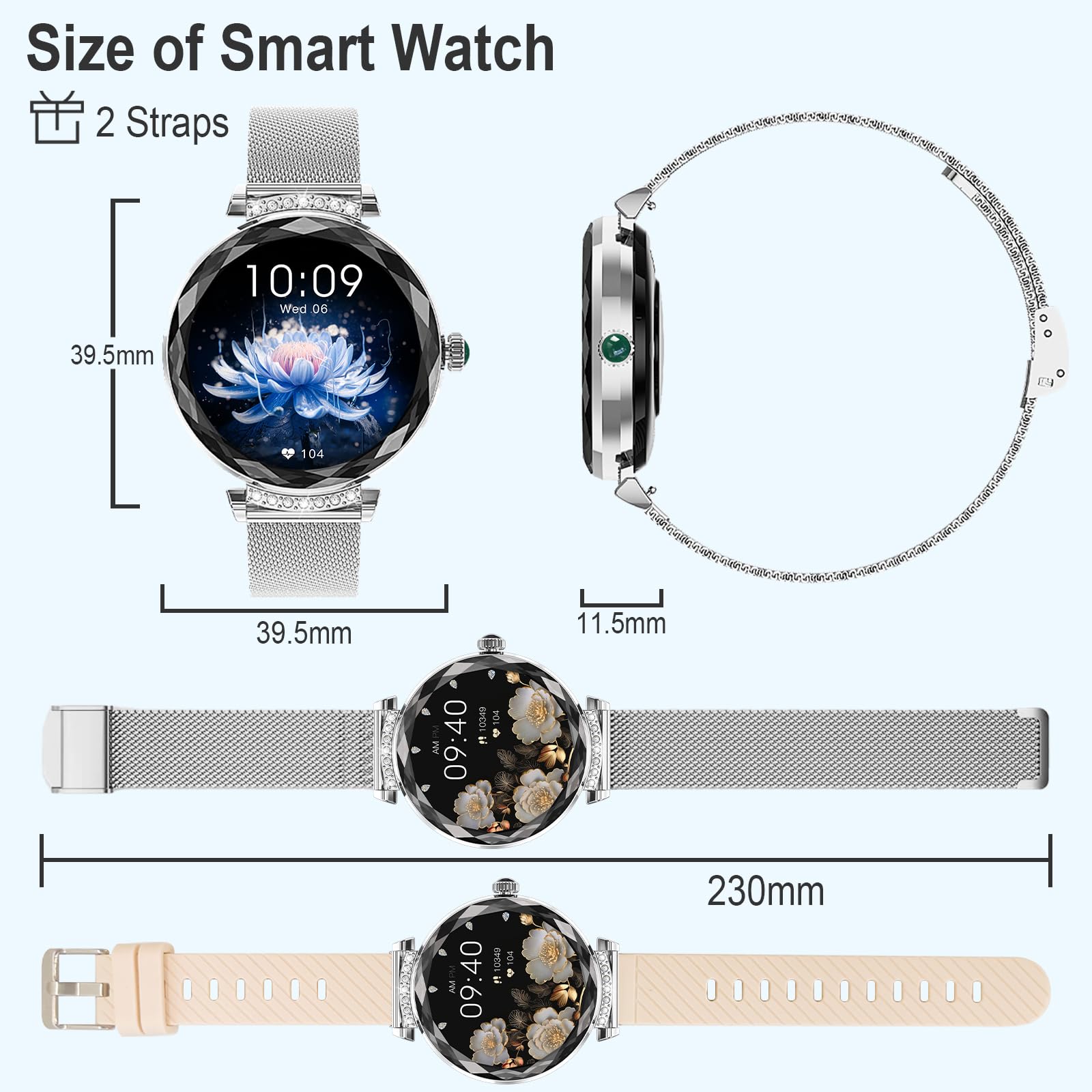 Inteligentny zegarek dla kobiet, odbieranie/nawiązywanie połączeń, 3.0 cm AMOLED Smartwatch z Bluetooth do telefonów z systemem Android, iOS, wodoodporny monitor aktywności IP68 z licznikiem