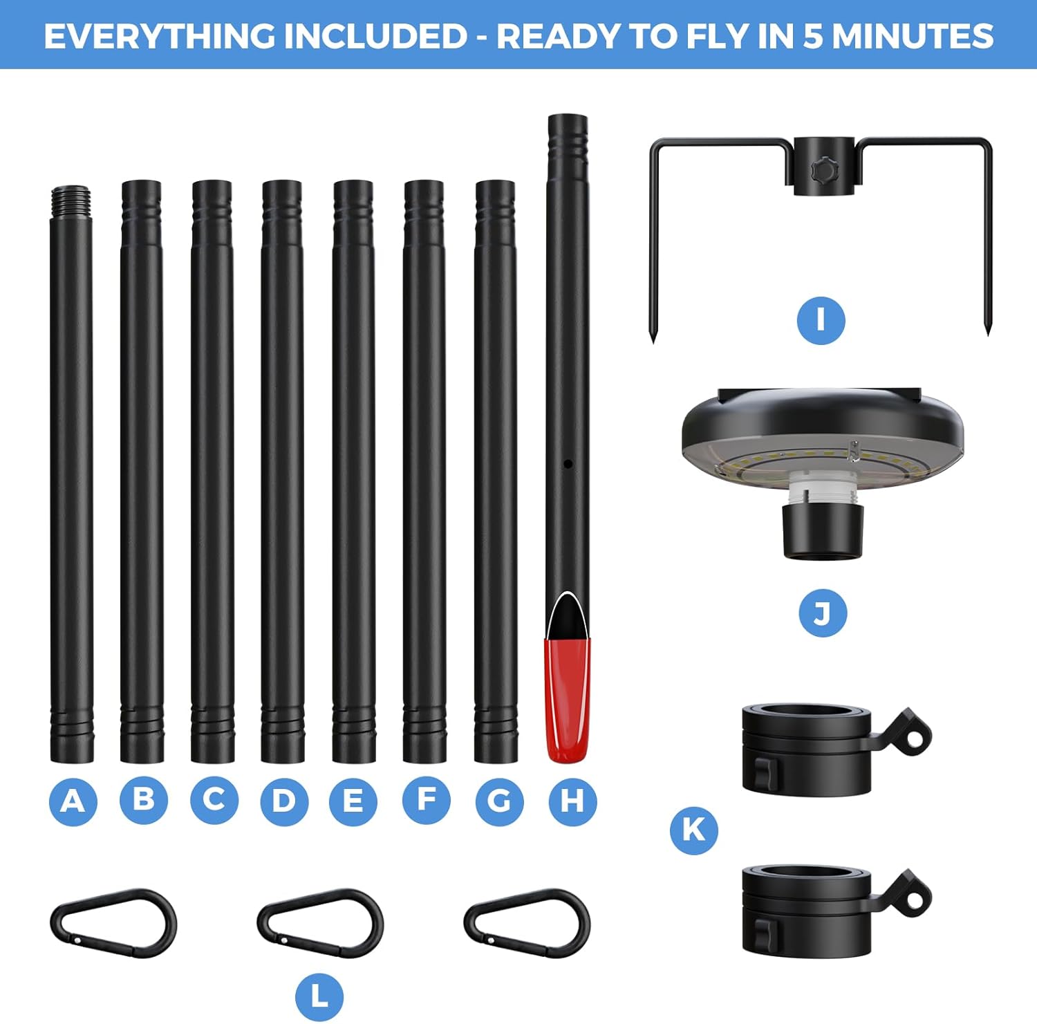 1.3" Large Diameter Heavy Duty Flag Pole in Ground with Solar Light, 10 FT Stainless Steel Flag Poles for Outside House, Wind-Resistant Flagpole Kit for Yard Outdoor
