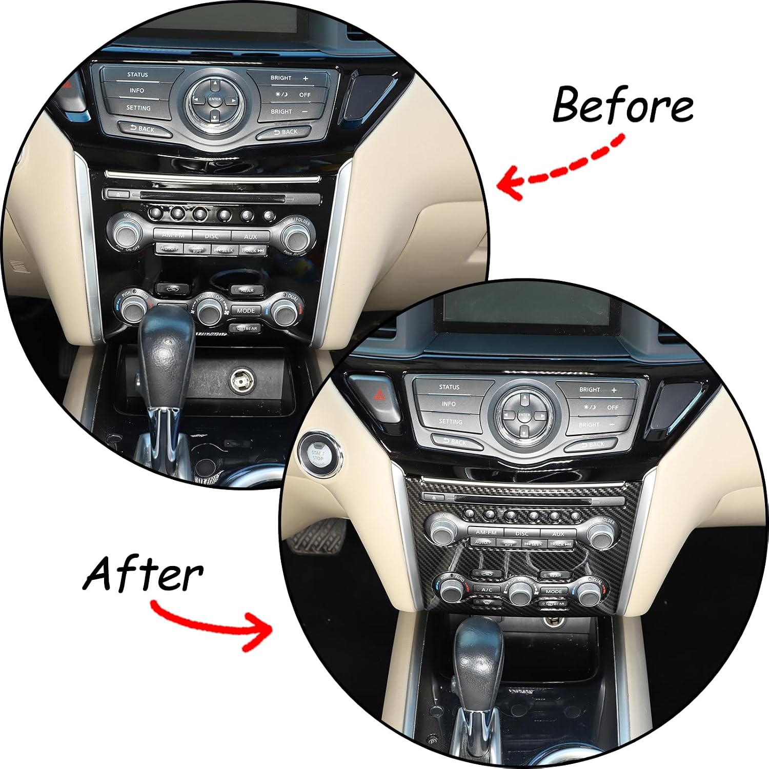 ABS Car Central Control CD Decorative Protect Panel Compatible with Nissan Pathfinder 2013 2014 2015 2016 2017 2018 (Black Carbon Fiber)