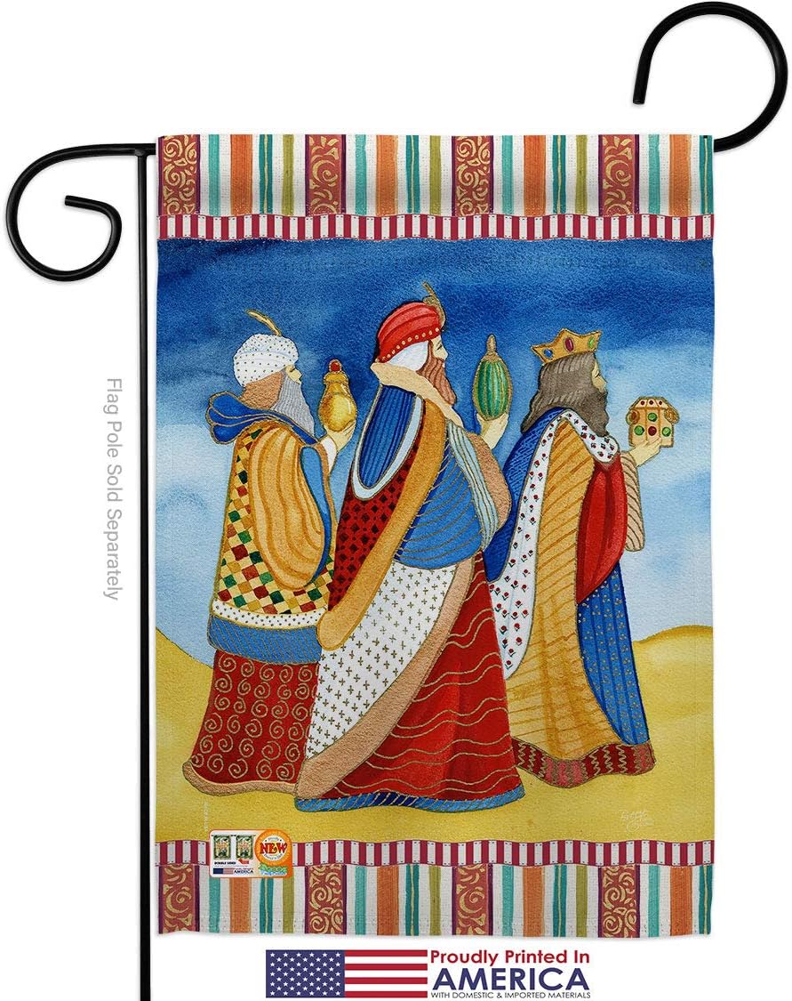 Three Wise Men Garden Flags Pack Wintertime Kings Star Baby JesusSeason Christian USA Vintage Applique Small Decorative Gift Yard House Banner Made In 13 X 18.5