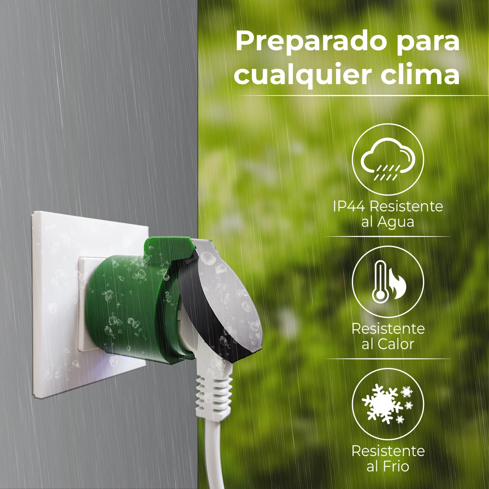 LED ATOMANT Presa WiFi Esterno Rotondo Verde 16A IP44 App Smart Life | Compatibile con Alexa e Google Assistant, App Smart Life e Tuya