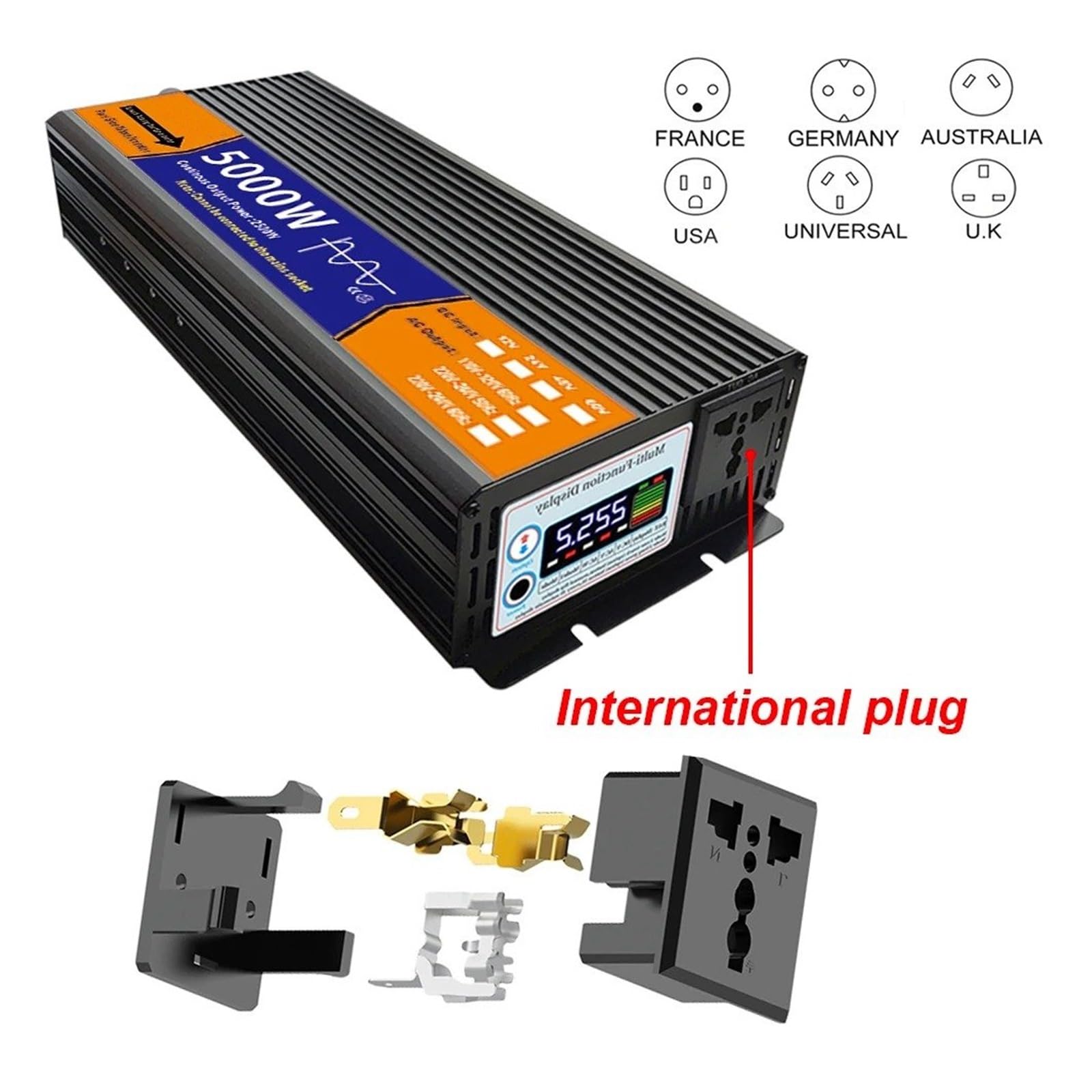 Inversor Onda Sinusoidal Pura con Transformador Voltaje Pantalla LCD Solar CC 12 V/24 V/48 V/60 V A CA 110 V/220 V 2000 W 3000 W 4000 W 5000 W Convertidor(24V,127V 60HZ,3000W)