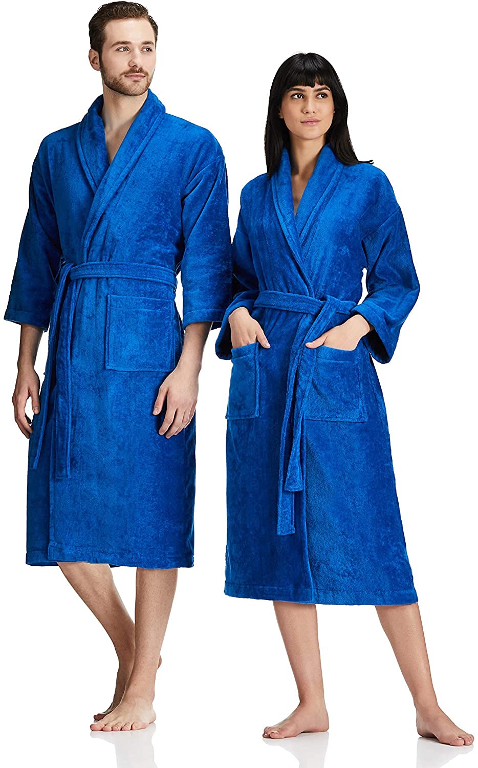 Double Sided Terry Premium Shawl Collar Higher Absorbency Unisex Bathrobe -100% Pure Cotton-Pack of 1, RoyalBlue, M