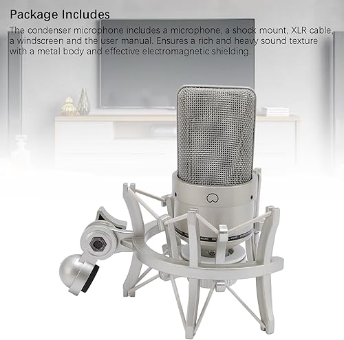 Miniatura 5 de Micrófono de condensador de estudio, micrófono de diafragma de 1.024 in con soporte de choque XLR cable parabrisas para grabación de podcasting