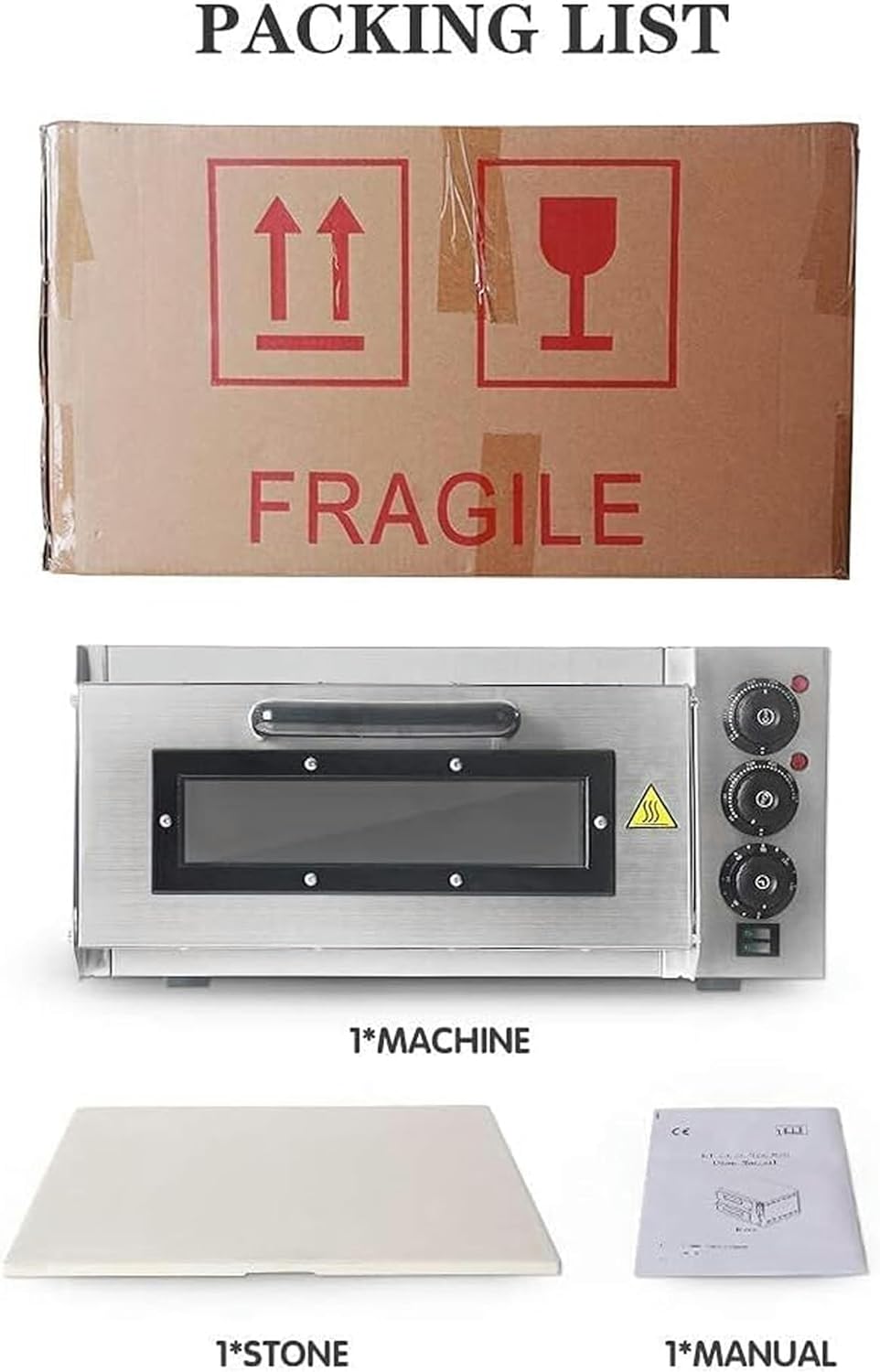 AMNOOL Commercial Electric Pizza Oven 2000W Single Deck Commercial Baking Fire Stone UK in Stock,Temperature:50~350 ℃,for 1X16 Pizza Aesthetic and Practical-1*