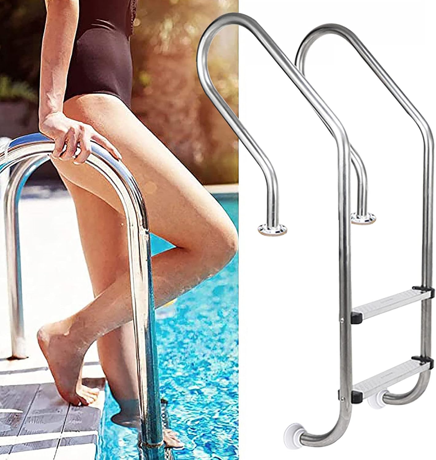 Pool Grab Rail Swimming Pool Ladder Easy to Install Handrail Climbing Ladder with Non-Slip Pedal for Private and Large Swimming Pools Safety Products