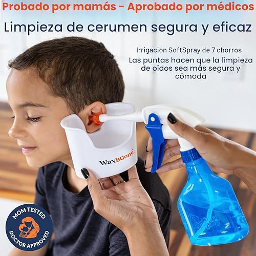 Vista 6 de Kit de eliminación de cera de oído WaxBGone® con otoscopio, gotas para la cera de oído, puntas de irrigación SoftSpray®, botella de spray de alta