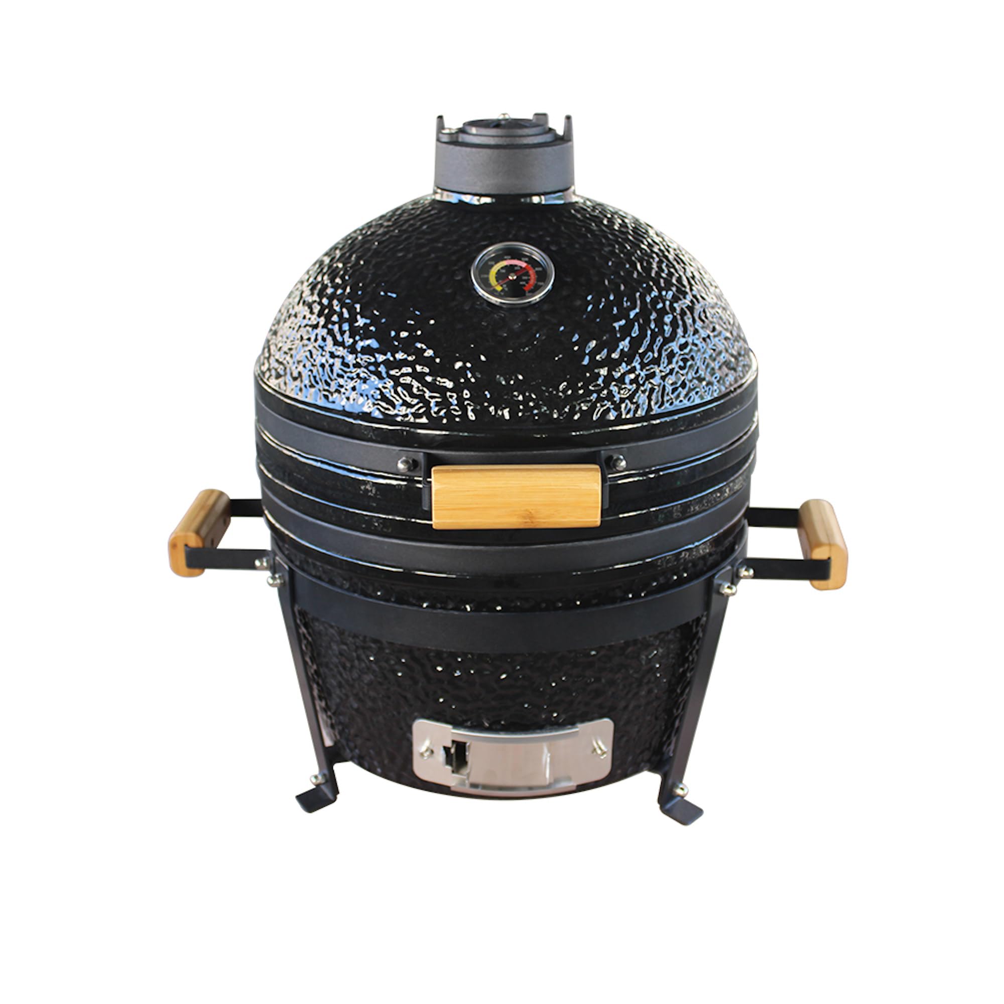 COOKFIRE - Barbacoa Kamado de Carbón Ø 40 cm - BBQ Grill Japonesa Con Termómetro y Asas de Bamboo - Portátil y Cerámica - Mini Parrilla (Negro)