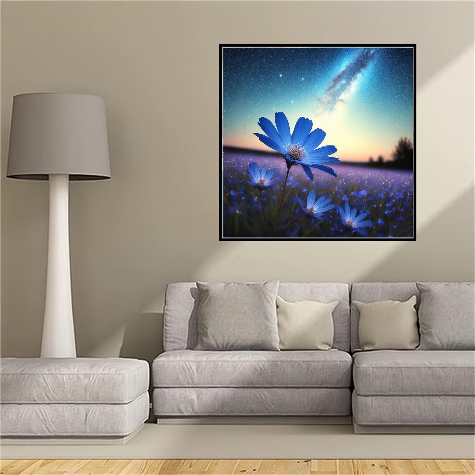 Diamond painting pour évacuer le stress quotidien avec un kit broderie adulte fleur bleue