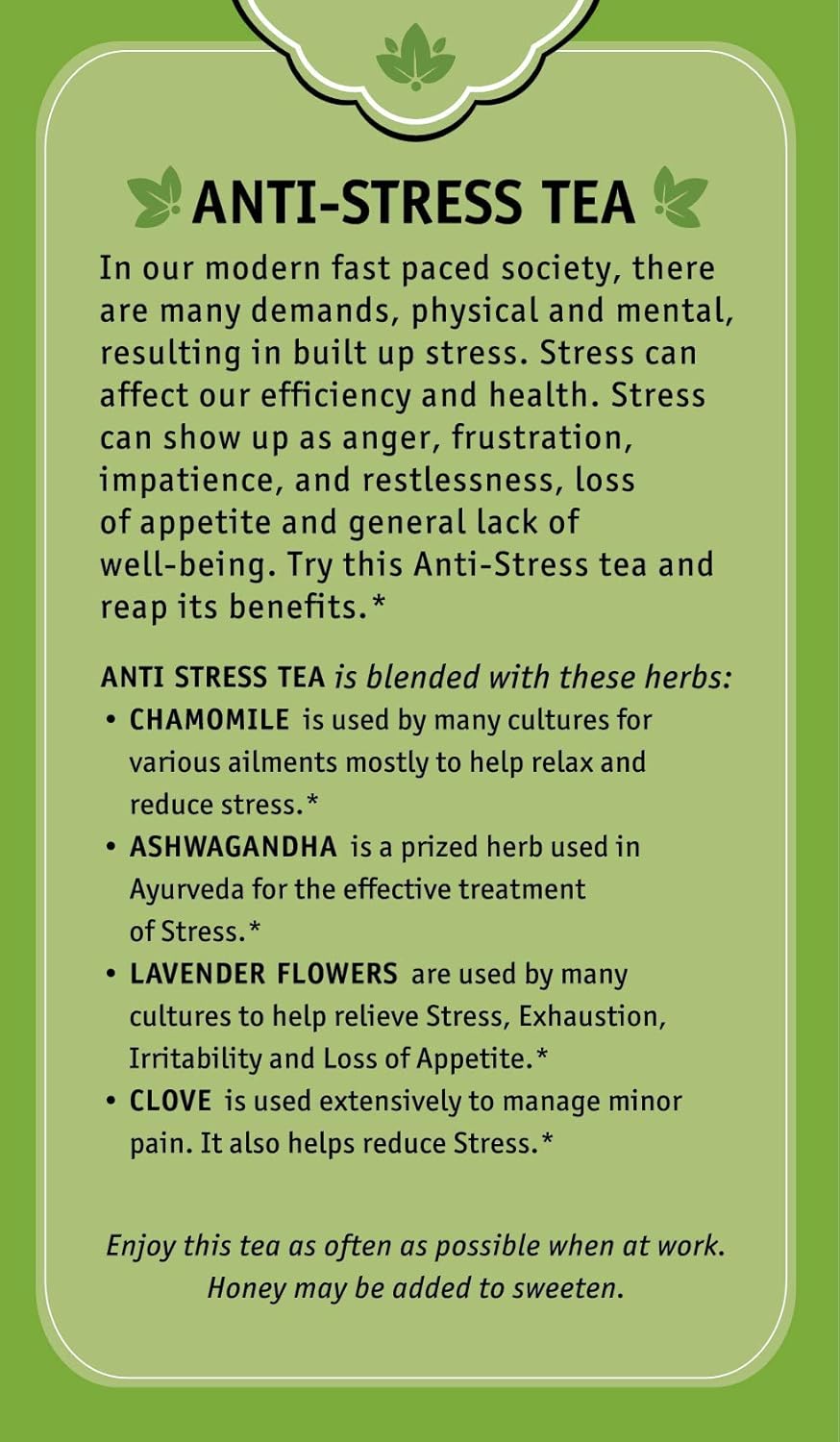 Herbal Cup Ayurveda Tea, Organic Anti-Stress, No Caffeine Herbal Supplement (Anti-Stress, 16 Count (Pack of 6))