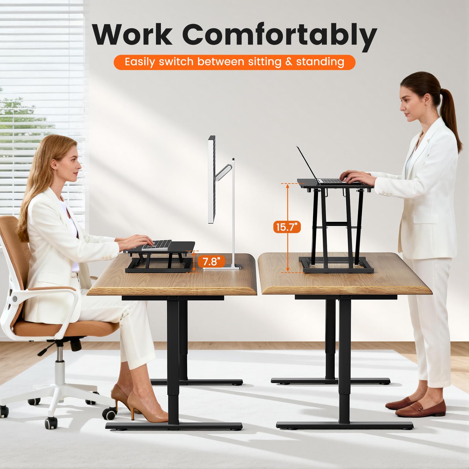 Convertitore da scrivania regolabile in altezza, 60 x 34 cm, supporto ergonomico per tastiera e mouse per scrivania, monitor da tavolo e supporto per laptop per l'ufficio di casa