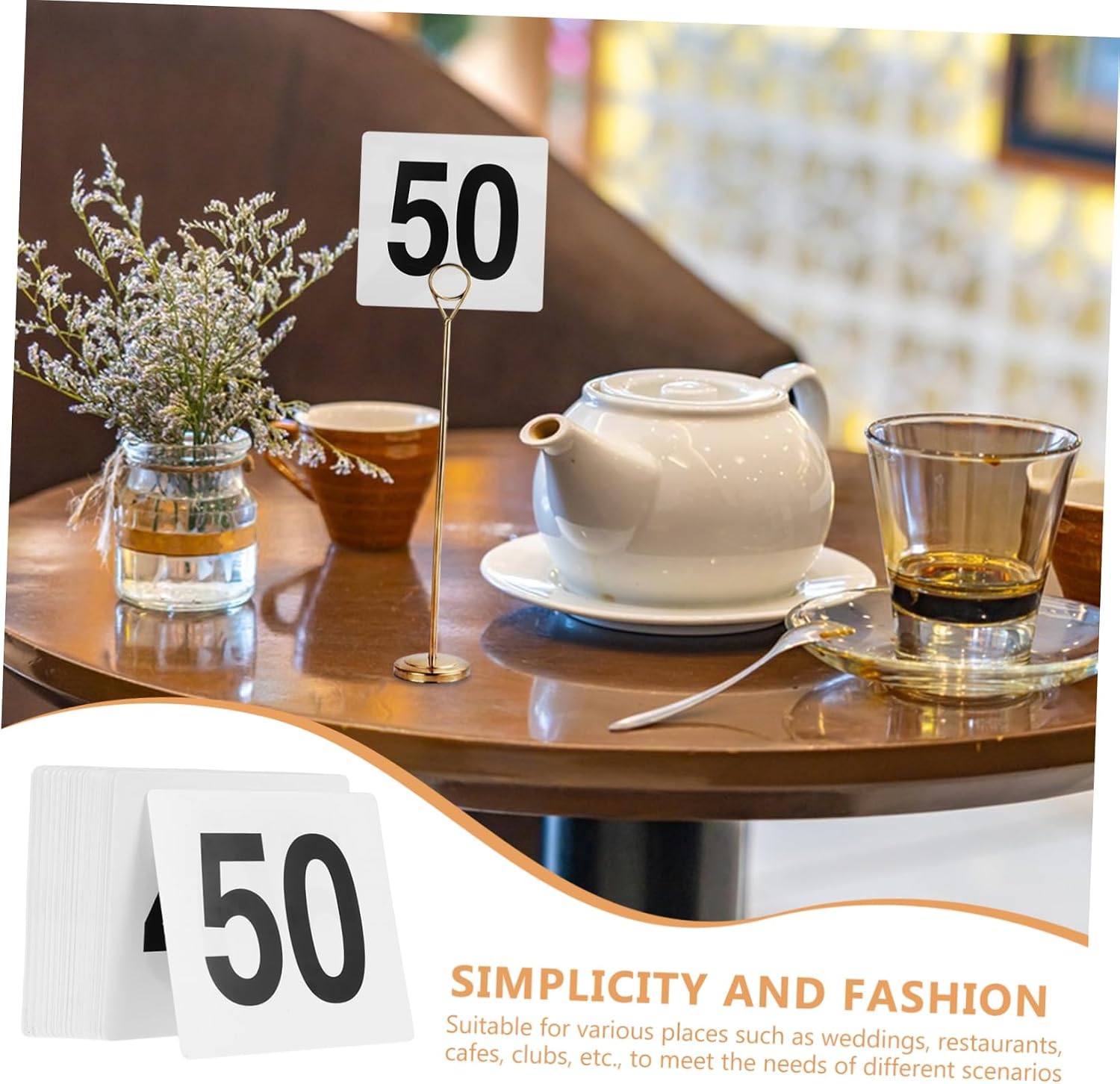 SHOWERORO 50pcs Pvc Table Number Cards 1-50 White/black Signs for Wedding Reception Birthday Party Restaurant Place Cards