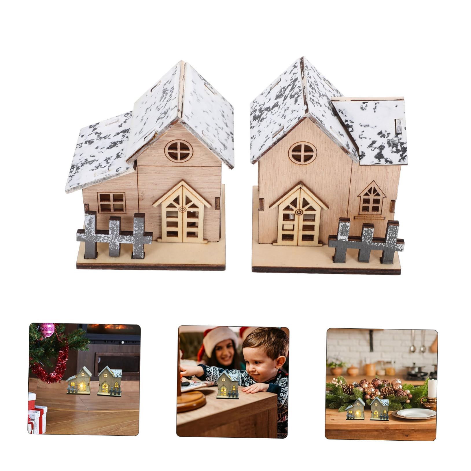 Cabilock 4 Set Luci Natalizie in Legno Gonfiabili Natalizi Solare Addobbi Natalizi per Ufficio Decorazioni Natalizie per Ufficio Luminosa Casa in Legno di Natale Baite Luminose 2 Pezzi * 4