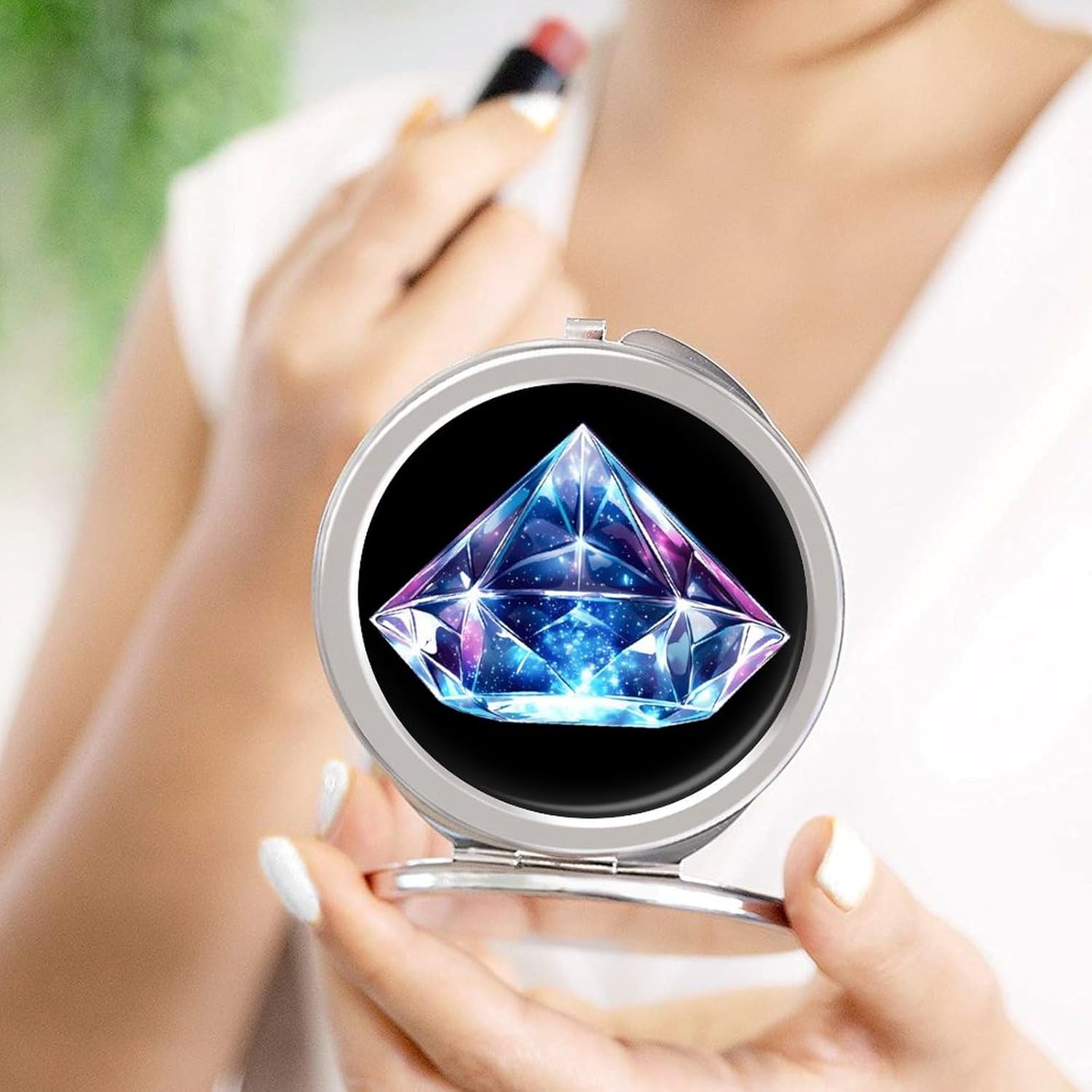 Diamond Universe Symbol Compact Makeup Mirror Mini Foldable Cosmetic Mirror Portable Travel Mirror for Purse Pocket