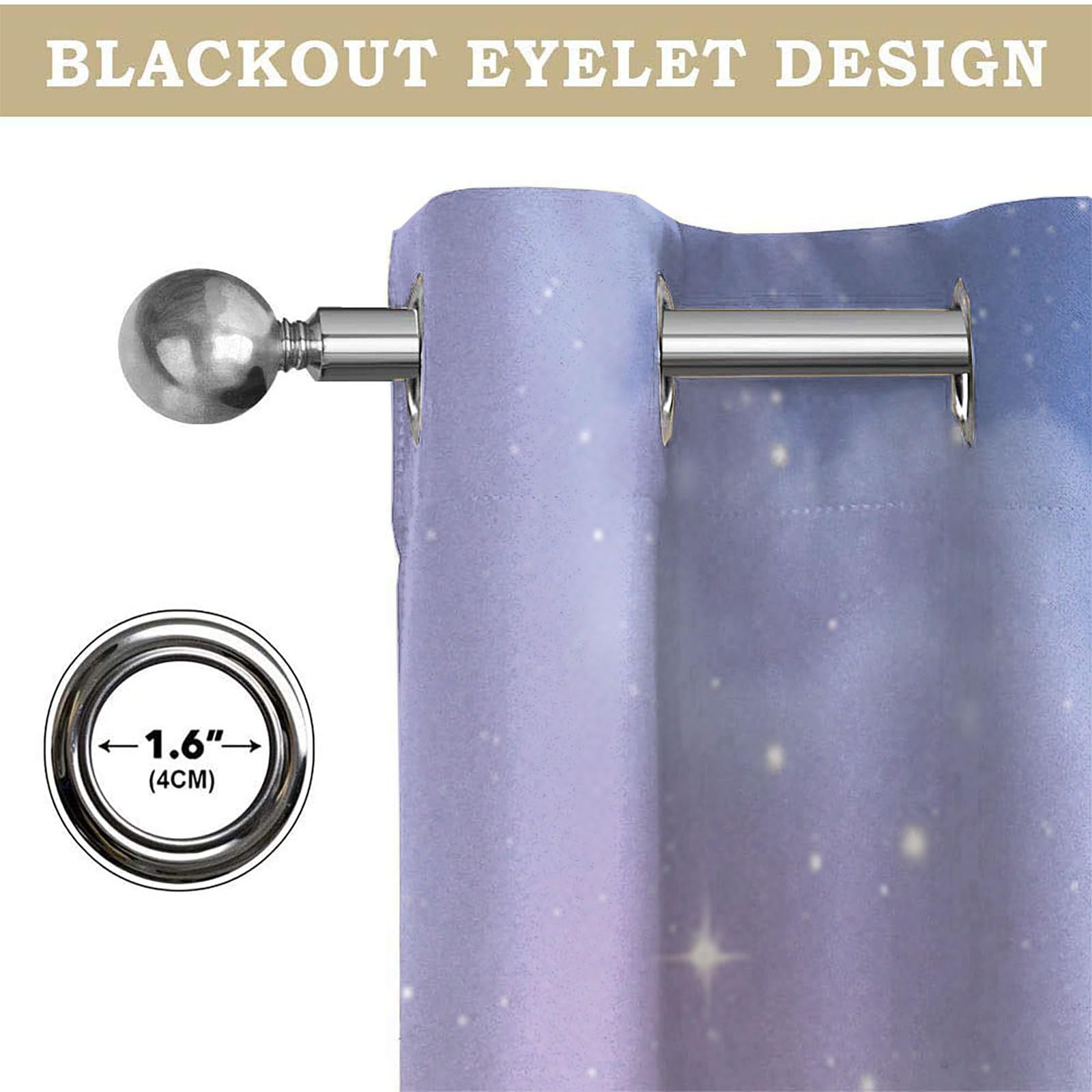Style Aquarelle Rideau Occultant,Étoiles Et Nuages Rideaux Thermiques À Oeillets, Rose-Violet Rideaux Imprimé pour Salon Chambre Fenetre Décoration - L140×H260Cm (2 Panneaux)