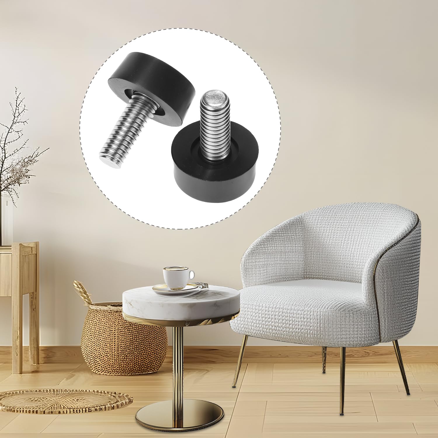 QWORK® Stopki poziomujące, poziomownice do mebli, śruba do mebli, stopka poziomująca, M6 x 10 mm, 24 szt