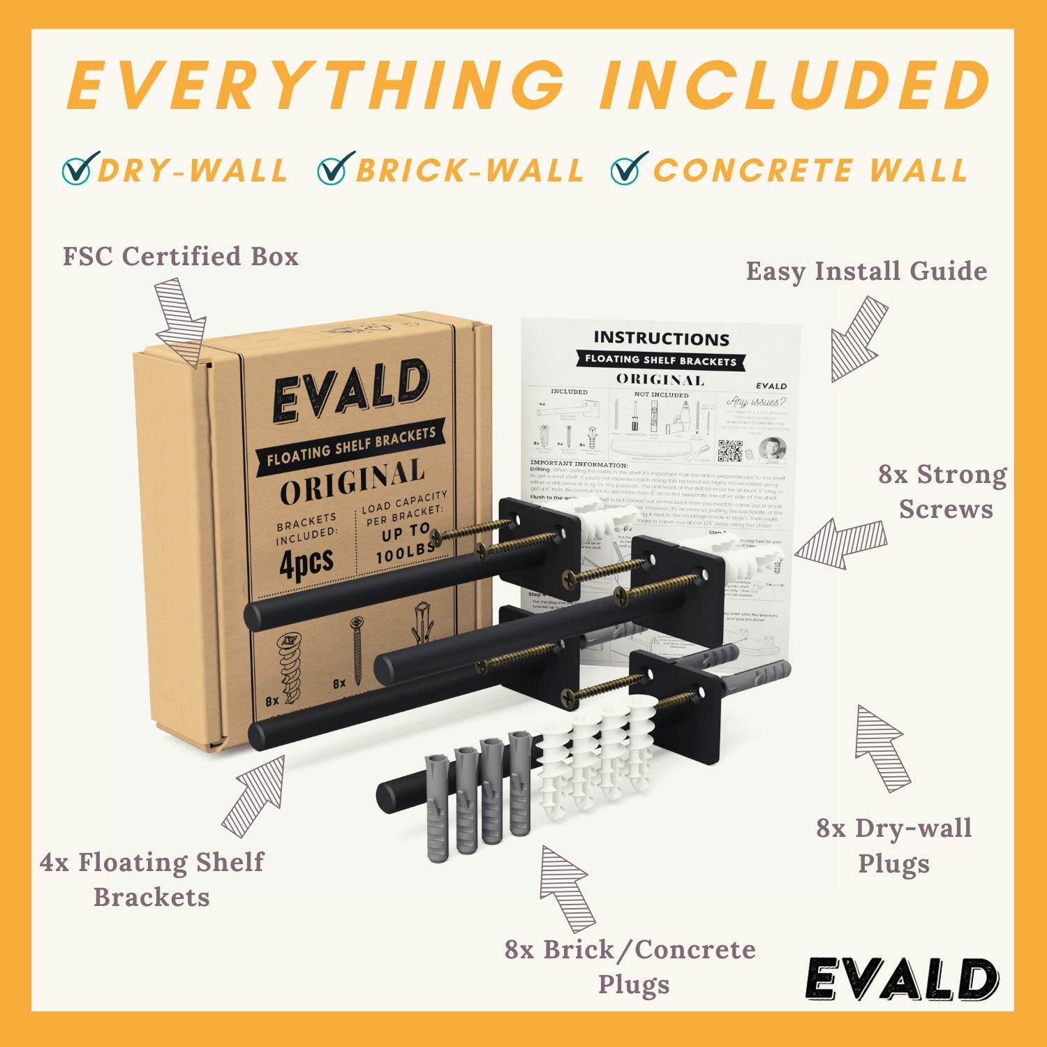 EVALD The Original Floating Shelf Hardware Heavy Duty Floating Shelf