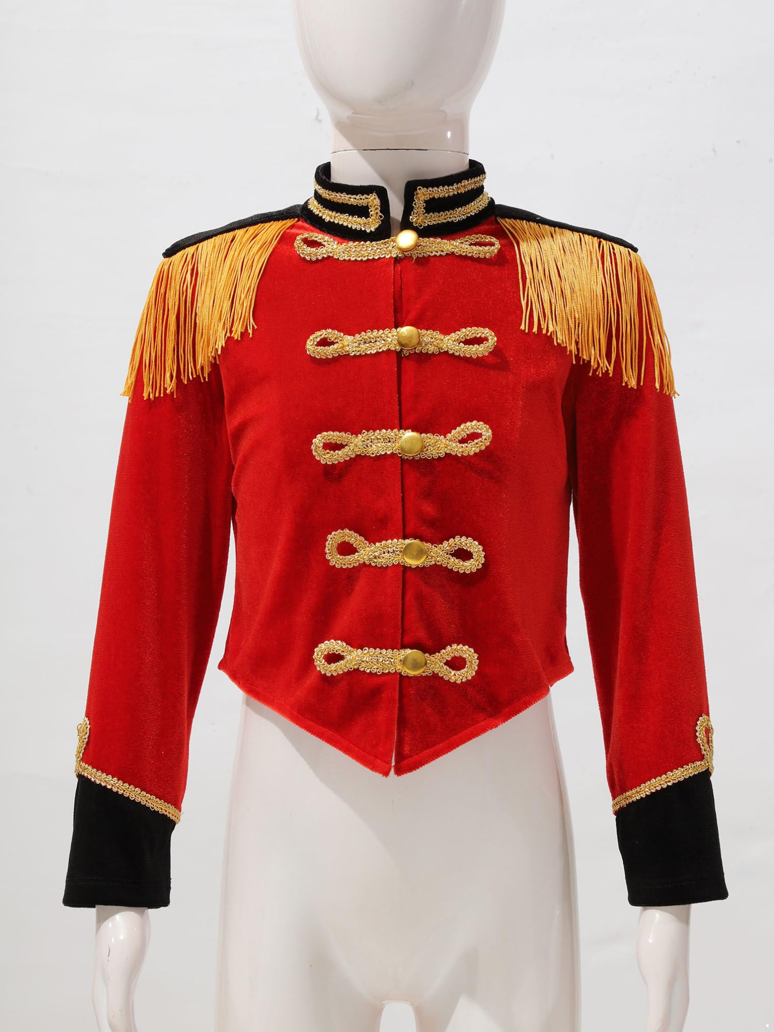 TiaoBug Mädchen Zirkusdirektor Jacke mit Fransen Schulterklappe Epauletten Uniform Blazer Stehkragen Mantel Militärische Jacket Outwear
